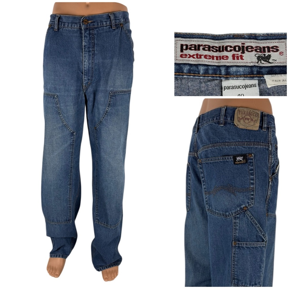 Parasuco Jeans Mens 40 Blue Baggy Y2K Double Knee Vintage 100% Cotton Relaxed